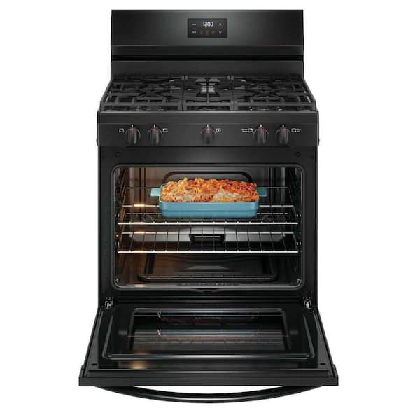 30 in 5 Burner Freestanding Gas Range in Black with Quick Boil and Even Baking Technology