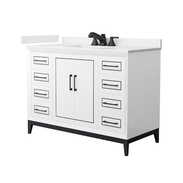 Wyndham Collection Marlena 48 in. W x 22 in. D x 35.25 in. H Single Bath Vanity in White with White Quartz Top
