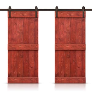48 in. x 84 in. Mid-Bar Series Cherry Red Stained Solid Pine Wood Interior Double Sliding Barn Door with Hardware Kit