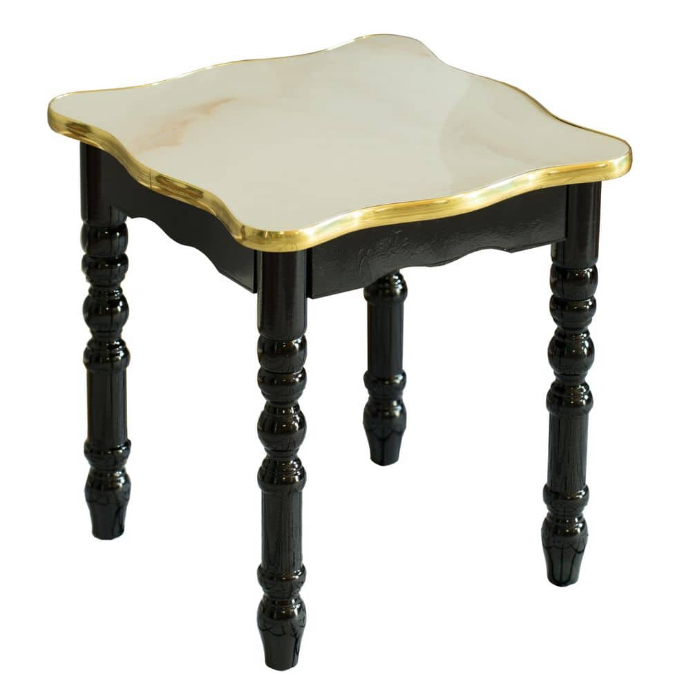 Espresso Square Wooden and Marble Accent Table with Gold Trim