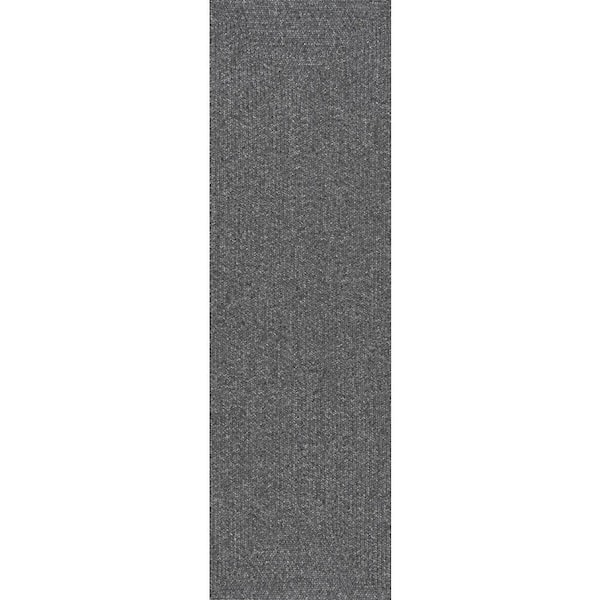 nuLOOM Lefebvre Casual Braided Charcoal 3 ft. x 12 ft. Indoor/Outdoor Runner Patio Rug