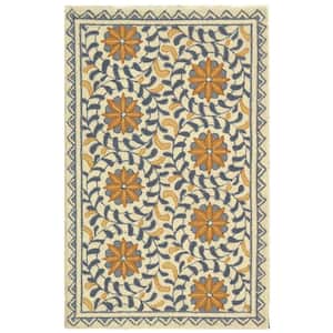 Chelsea Ivory/Blue Doormat 3 ft. x 4 ft. Border Floral Circles Area Rug