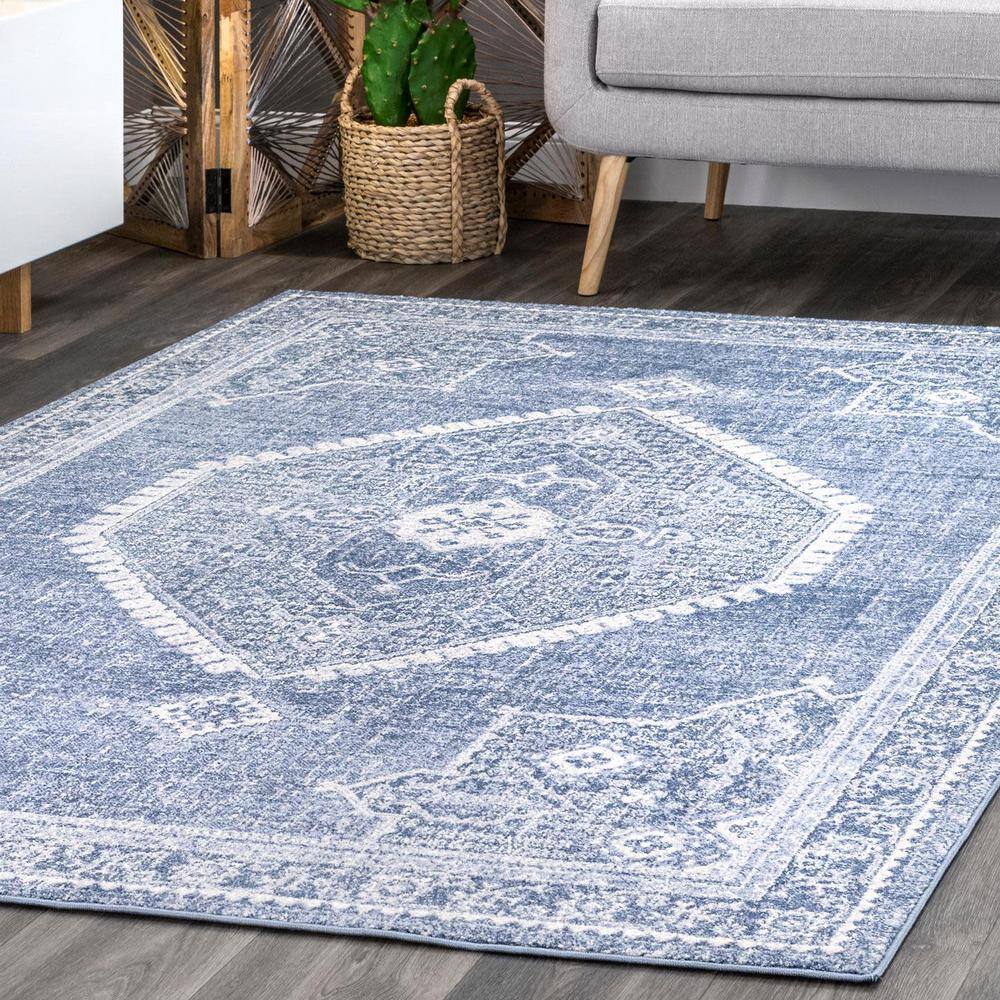 Reversible Blue Synthetic 4' x 6' Rectangular Area Rug