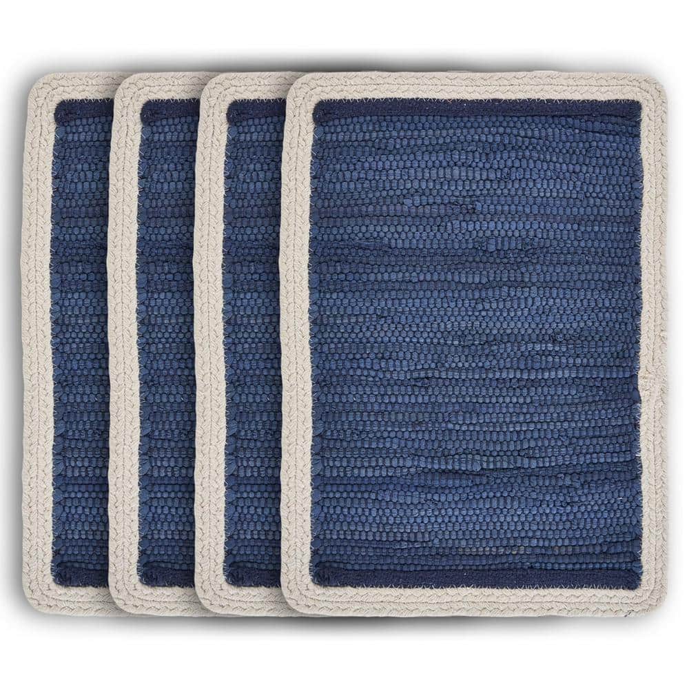 Indigo and Off-White Cotton Bordered Placemats Set of 4