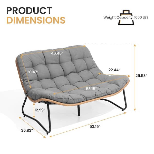 2-Person Metal Outdoor Loveseat Sofa Set in Dark Gray Patio Lounge Furniture with 4 in. Removable Cushion for Garden