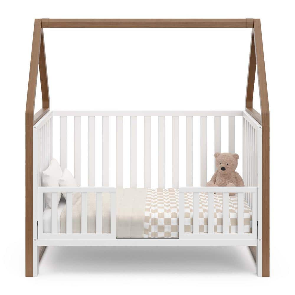 Storkcraft White and Hazelnut 5-in-1 Convertible Crib with Canopy