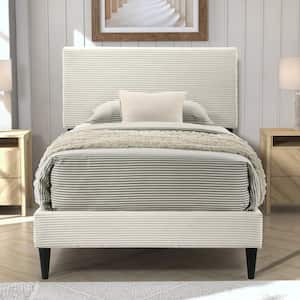 Bayson Towel Cream Beige Wood Frame Twin Platform Bed with Headboard