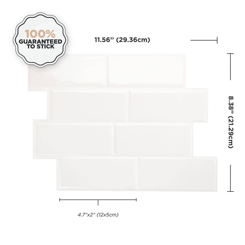 White Vinyl Peel and Stick Subway Tile Wall Mural Set