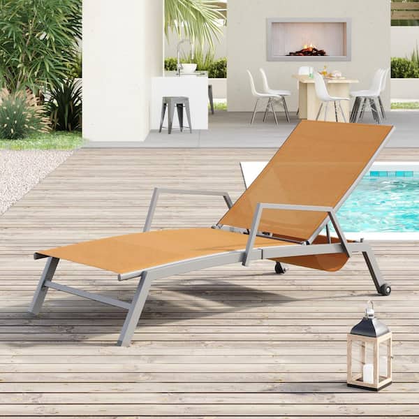 CORVUS Sorrento Orange 1-piece Sling Fabric Adjustable Outdoor Chaise Lounge with Arms