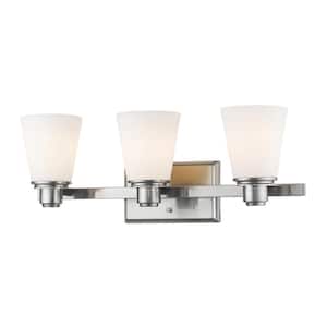 Kayla 22 in. 3-Light Brushed Nickel Vanity Light with Matte Opal Glass Shade
