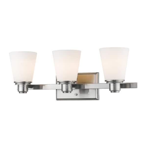 Unbranded Kayla 22 in. 3-Light Brushed Nickel Vanity Light with Matte Opal Glass Shade