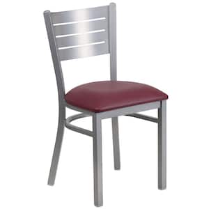 Hercules Series Silver Slat Back Metal Restaurant Chair with Burgundy Vinyl Seat