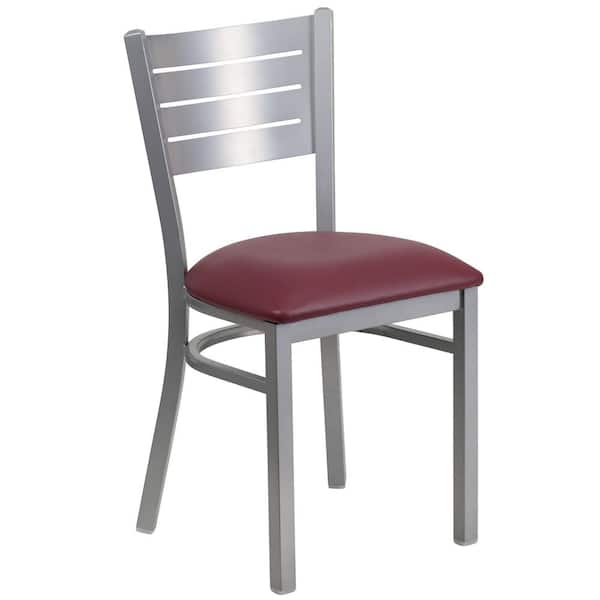 Flash Furniture Hercules Series Silver Slat Back Metal Restaurant Chair with Burgundy Vinyl Seat