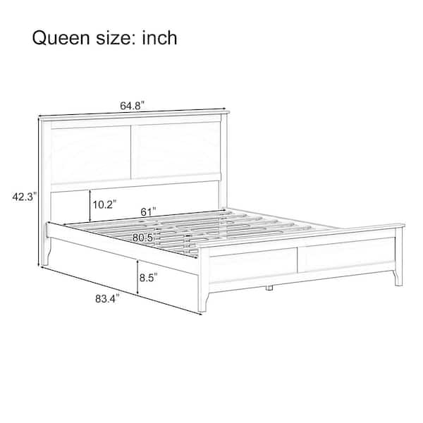 White Solid Wood Frame Queen Platform Bed Frame, Shaker Panel Headboard and Footboard, Slats Included Bed Frame