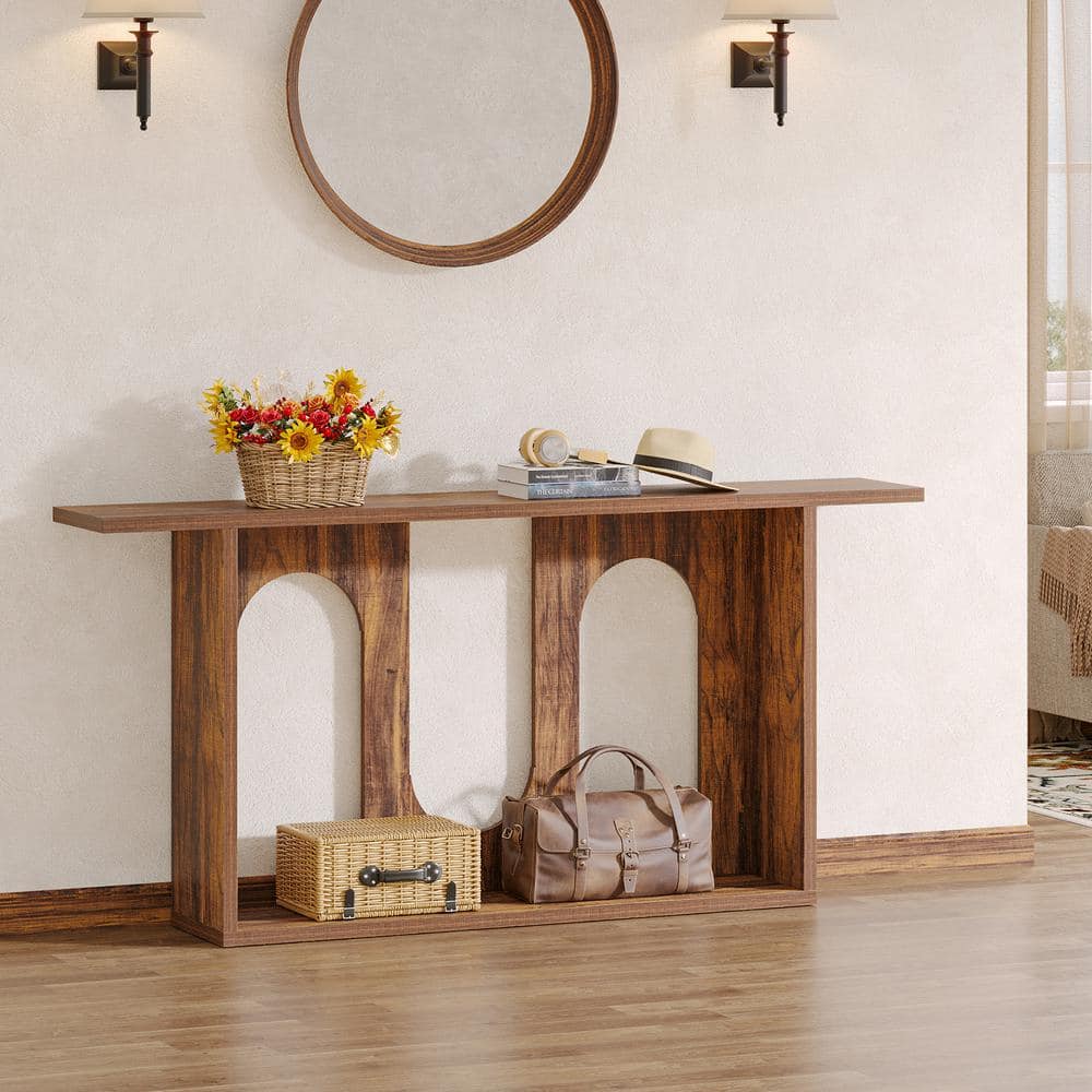 BYBLIGHT Turrella 70.8 in. Rustic Brown Console Tables, Rectangle Wood