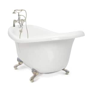 Chelsea 60 in. Acrylic Slipper Clawfoot Bathtub Package in White with Satin Nickel Imperial Feet and Deck Mount Faucet
