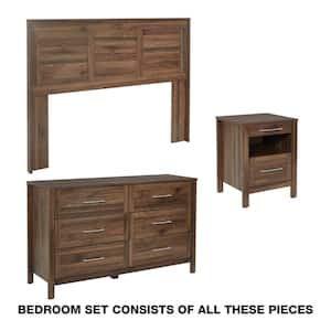 Stonebrook 3 Piece Bedroom Set in Classic Walnut Finish (Headboard, Nightstand, 6 Drawer Dresser)