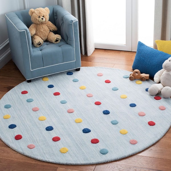 Kids 5 ft. x 5 ft. Gray Polka-Dot Round Area Rug