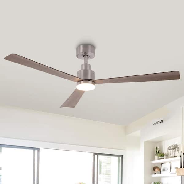 52 in. Indoor Integrated LED Brushed Nickel Ceiling Fan with Light and Remote Control