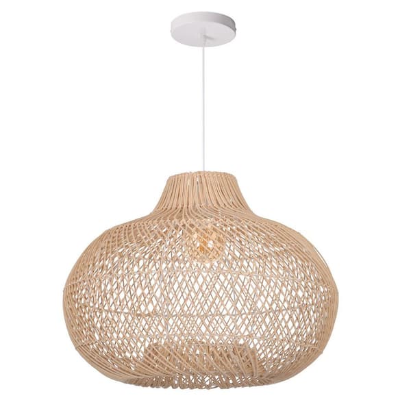 60-Watt 1-Light Natural Handwoven Rattan Pendant Light with Spherical Shade, No Bulbs Included, 20 in.