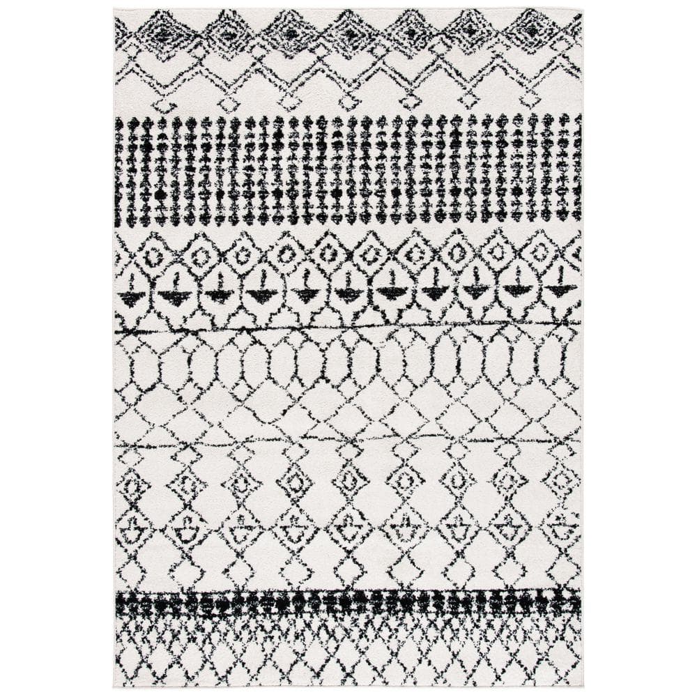 Ivory/Black Synthetic 6' x 9' Hand-Knotted Boho-Chic Area Rug