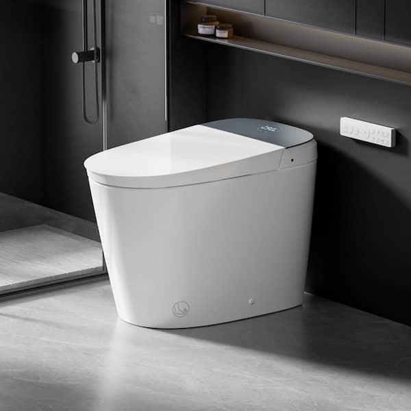 Elongated ADA Height Electric Bidet Toilet 1.1/1.6 GPF in White with Warm Water, Foot Sensor for Seniors and Families