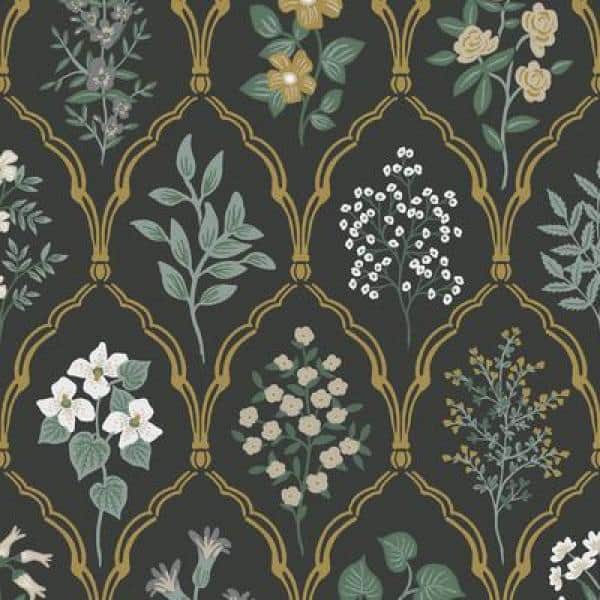 Hawthorne Vintage Floral Grid 27' x 27" Black/Cream Wallpaper