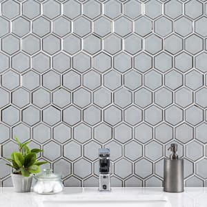 Ice Beveled 3 in. Hexagon 12 in. x 11 in. Glass Mesh-Mounted Mosaic Wall Tile (8.9 sq. ft./Case)