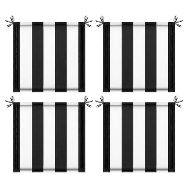 4 Pieces Black White Striped Replacement Square Outdoor Seat Cushion with Ties, Patio Chair Pads for Gardens