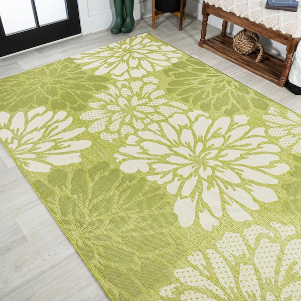 JONATHAN Y Zinnia Modern Floral Textured Weave Green/Cream 5 ft. x