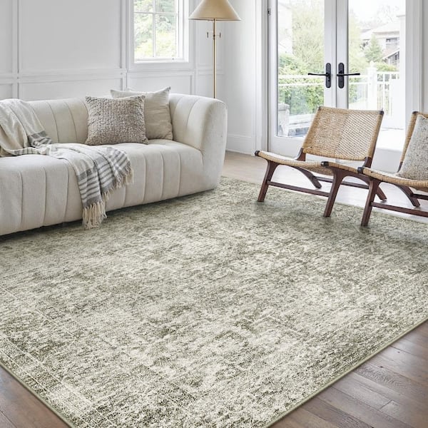 Lambert 6 ft. X 9 ft. Taupe Vintage Washable Medallion Distressed Area Rug
