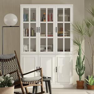 White Wood Storage Cabinet Kitchen Hutch with Glass Doors, Adjustable Shelves ( 47.2 in. W x 15.7 in. D x 78.7 in. H)