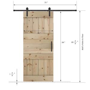 Mid Lite Series 36 in. x 84 in. Fully Set Up Unfinished Pine Wood Sliding Barn Door With Hardware Kit