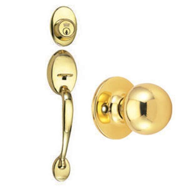 Design House Coventry Polished Brass Door Handleset with Single Cylinder Deadbolt, Ball Knob Interior and Universal 6-Way Latch