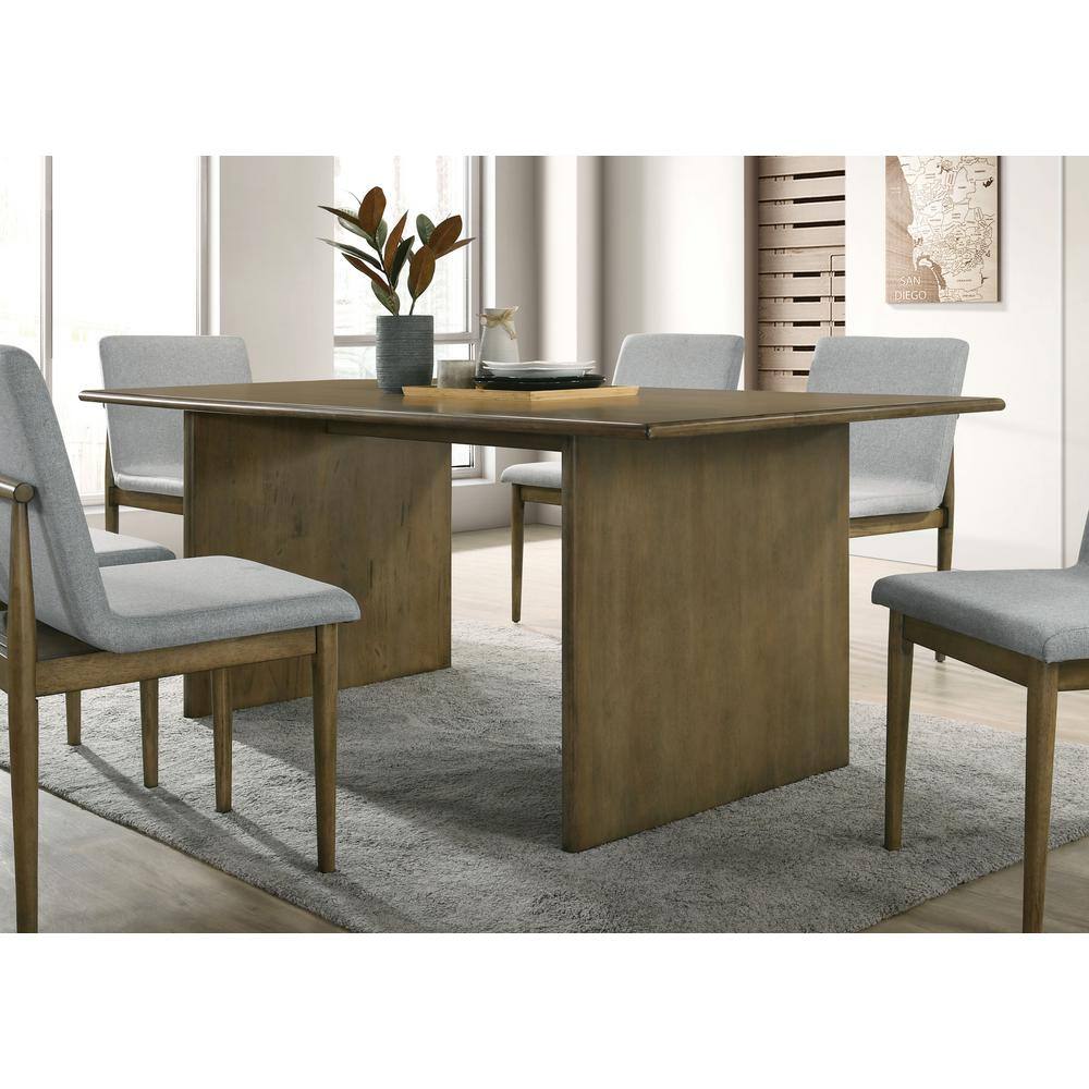 Natural Wood and Gray Upholstered 7-Piece Dining Set