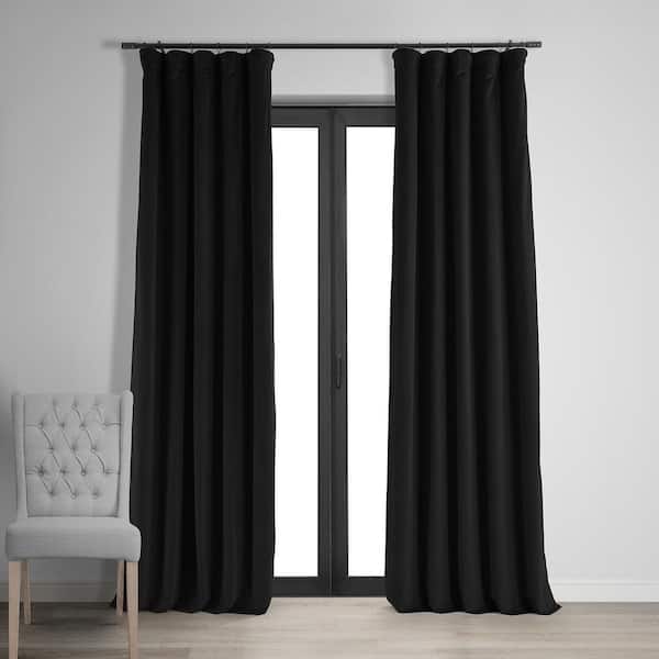 Exclusive Fabrics & Furnishings Warm Black Velvet Blackout Curtains- 50 in. W x 120 in. L Rod Pocket with Back Tabs Single Window Panel
