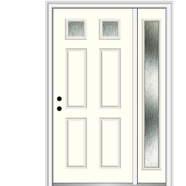 MMI Door 48 in. x 80 in. Right-Hand Inswing Rain Glass Alabaster Fiberglass Prehung Front Door on 4-9/16 in. Frame
