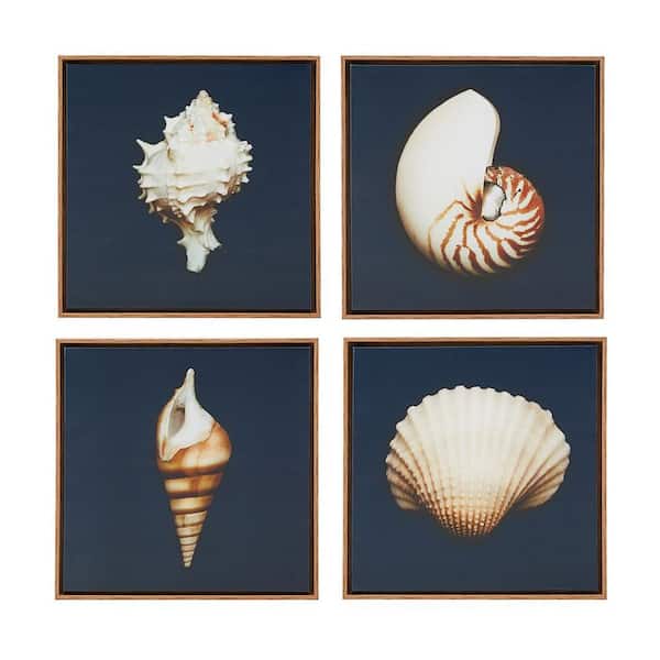 The Madison Park Ocean Seashells by Artist Julie Greenwood 4-piece Framed Canvas Wall Art Print Set 12 in. x 12 in.