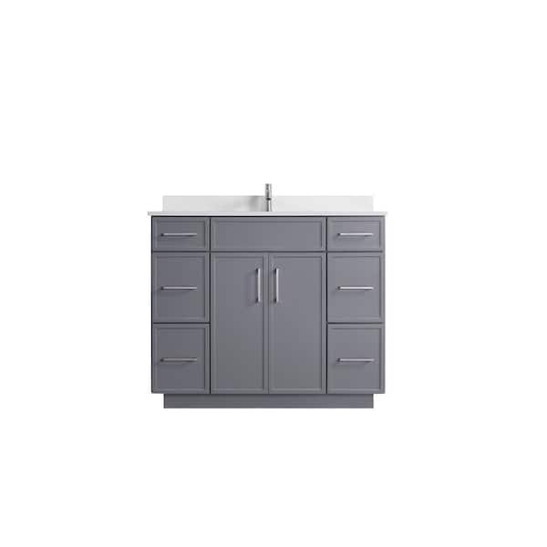 VSC 42in. W x 22in. D x 35in. H Single Sink Freestanding Bath Vanity in Gray with White Cultured Marble Top