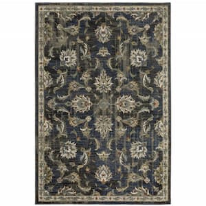 4' X 6' Charcoal Blue Gold Rust And Beige Oriental Power Loom Stain Resistant Area Rug