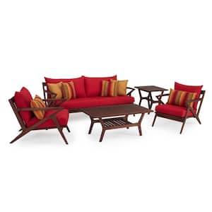 Vaughn 5-Piece Wood Patio Conversation Set with Sunbrella Sunset Red Cushions