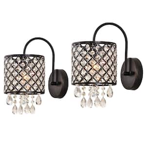 Indianapolis 1-Light Dimmable Black Armed Sconce with Crystal Accents (Set of 2)