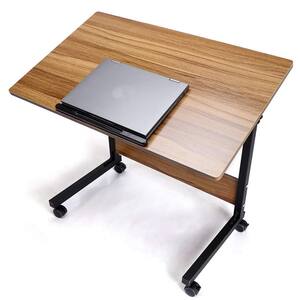 31.5 in. Mobile Side Table Standing Desk Rolling Standing Desk Converter Foldable Computer Desk with Tilting Top, Brown