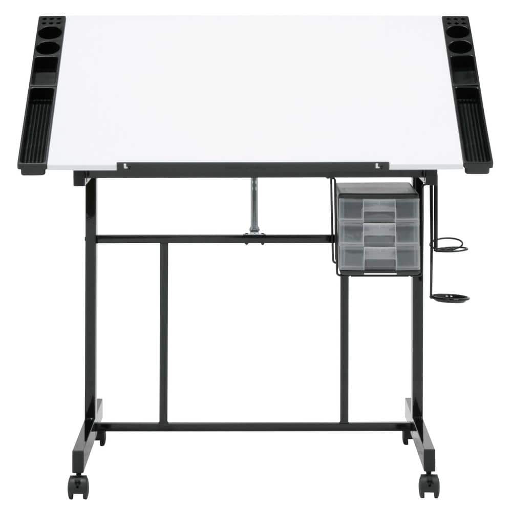 Adjustable Black and White Craft Station with Drawers
