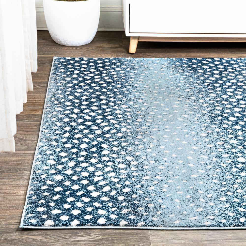 Abstract Antelope Blue and Cream 5' x 8' Easy-Care Area Rug