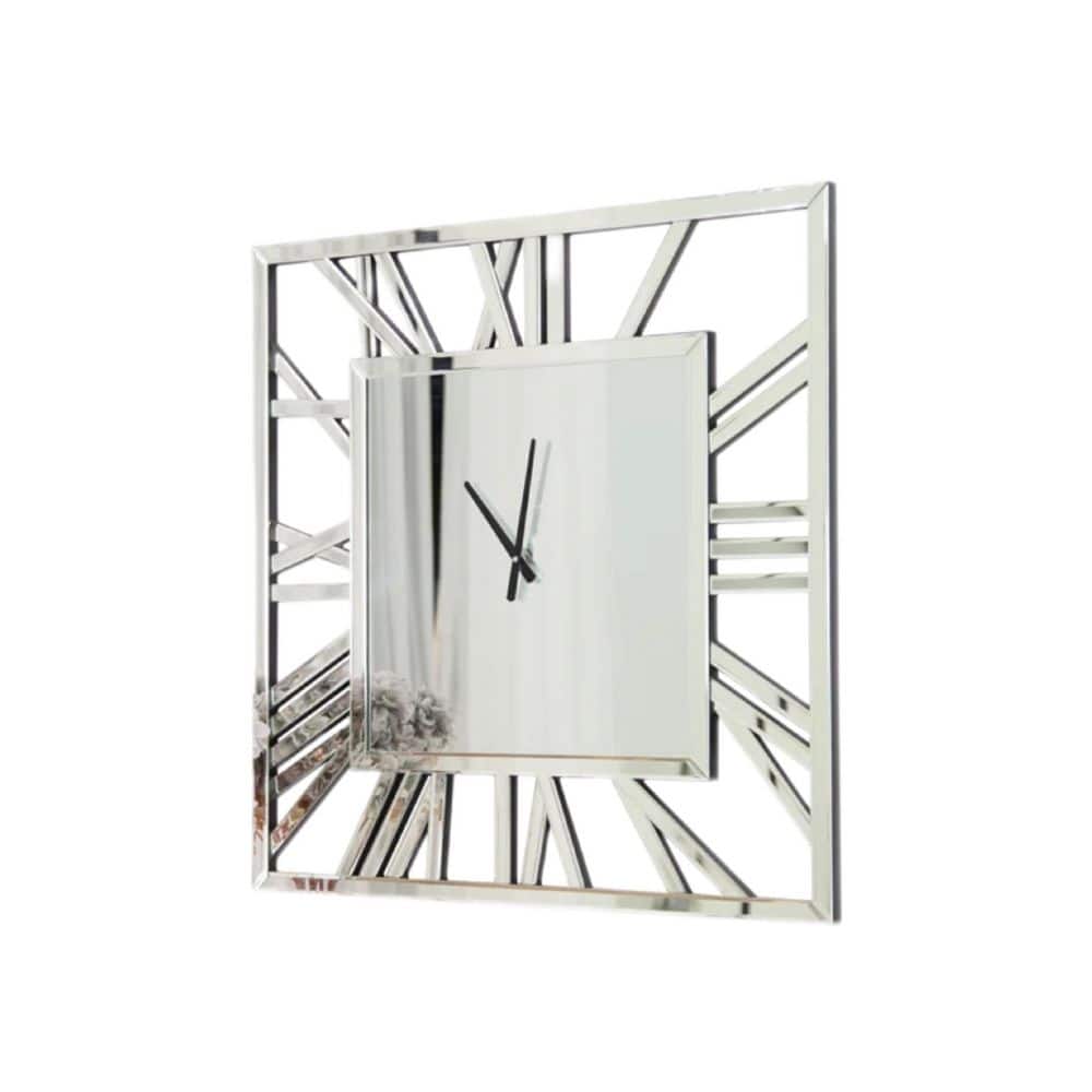 32 in. Silver Square Mirrored Roman Numerals Silent Flow Decorative Wall Cl