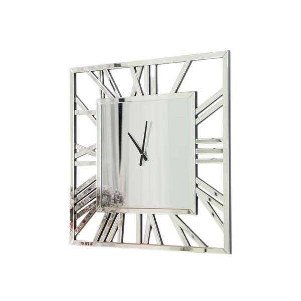 Unbranded 32 in. Silver Square Mirrored Roman Numerals Silent Flow Decorative Wall Clock with Black Roman Numeral Black Pointer