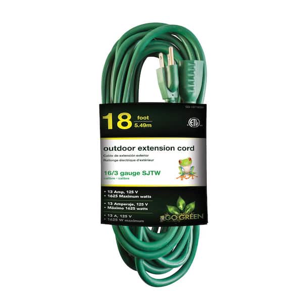 GoGreen Power 18 ft. 16/3 Heavy Duty Extension Cord, Green