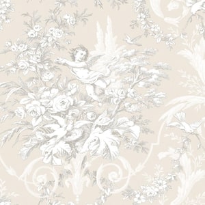 Fabric Toile Vinyl Roll Wallpaper (Covers 56 sq. ft.)