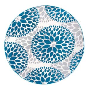 Modern Contemporary Floral Circles Blue 6 ft. 6 in. Round Indoor Round Rug